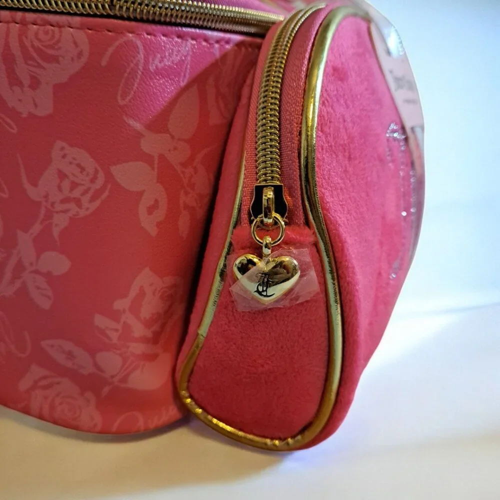 Juicy Couture 2 Piece Hot Pink & Gold Cosmetic Travel Bag NWT - Picture 4 of 9